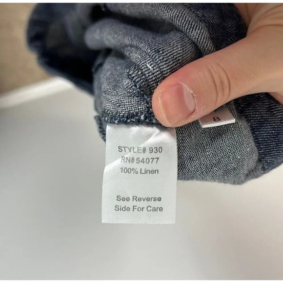 CAbi Style #930 Blue Linen Skirt Flared Topstitch Patchwork A-Line Size 8 Womens - Picture 5 of 6